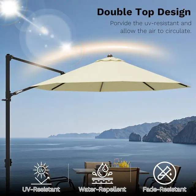 Alt view image 7 of 7 - 10ft Cantilever Patio Umbrella, Round Large Outdoor Umbrella with 360-Degree Rotation, Hanging Offset Market Sun Umbrella, Easy Tilt and Heavy-Duty Frame, for Patio Backyard Garden, Beige