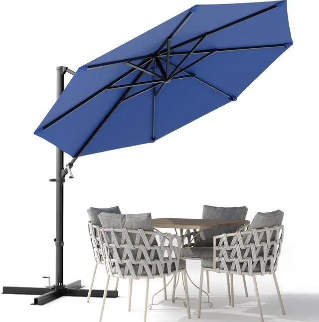 Main image of 10ft Cantilever Patio Umbrella, Round Large Outdoor Umbrella with 360-Degree Rotation, Hanging Offset Market Sun Umbrella, Easy Tilt and Heavy-Duty Frame, for Patio Backyard Garden, Navy Blue