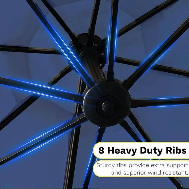 Alt view image 7 of 7 - 10ft Cantilever Patio Umbrella, Round Large Outdoor Umbrella with 360-Degree Rotation, Hanging Offset Market Sun Umbrella, Easy Tilt and Heavy-Duty Frame, for Patio Backyard Garden, Navy Blue