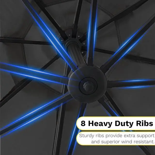 Alt view image 7 of 7 - 10ft Cantilever Patio Umbrella, Round Large Outdoor Umbrella with 360-Degree Rotation, Hanging Offset Market Sun Umbrella, Easy Tilt and Heavy-Duty Frame, for Patio Backyard Garden, Black