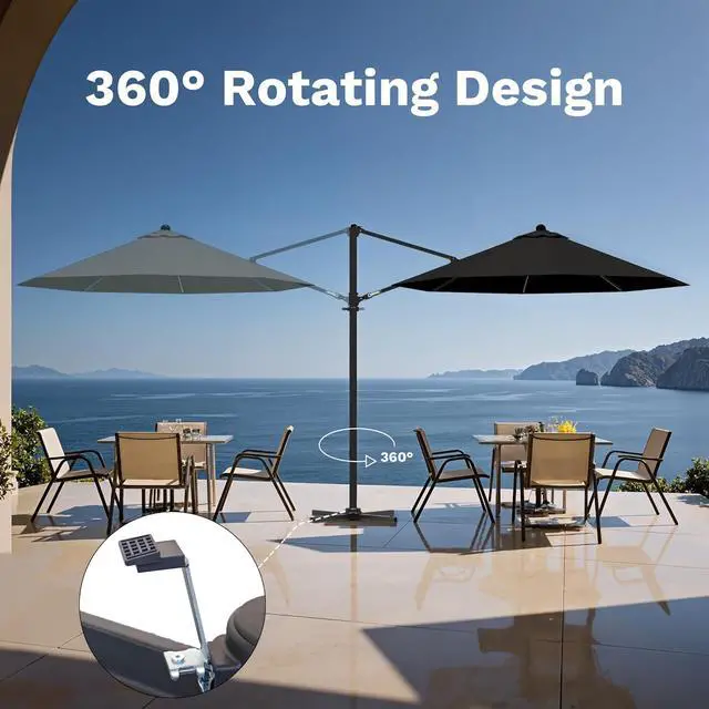 Alt view image 3 of 7 - 10ft Cantilever Patio Umbrella, Round Large Outdoor Umbrella with 360-Degree Rotation, Hanging Offset Market Sun Umbrella, Easy Tilt and Heavy-Duty Frame, for Patio Backyard Garden, Black