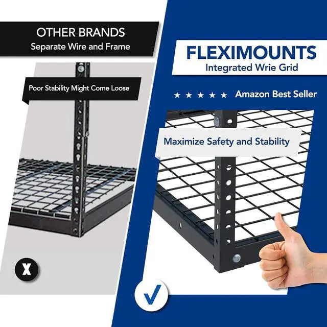 Alt view image 4 of 6 - 2x8 Garage Storage Rack, Adjustable Overhead Storage Organization System, Heavy Duty Metal Ceiling Rack, 400lbs Weight Capacity, Black, Classic Series