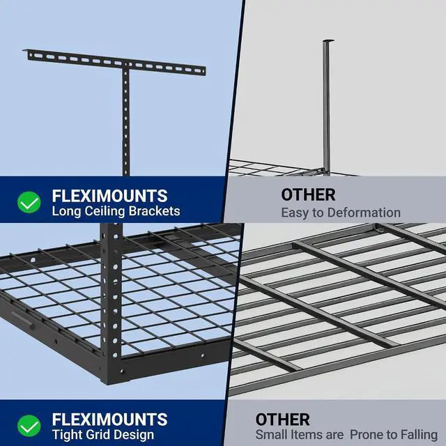 Alt view image 3 of 7 - 2x3 Overhead Garage Storage Rack, Adjustable Organization System, Heavy-Duty Metal Ceiling Racks, 155lbs Weight Capacity, Black, Classic Series