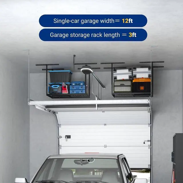 Alt view image 6 of 7 - 2x3 Overhead Garage Storage Rack, Adjustable Organization System, Heavy-Duty Metal Ceiling Racks, 155lbs Weight Capacity, Black, Classic Series