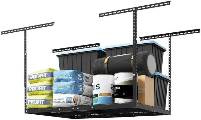 Main image of 3x4 Overhead Garage Storage Rack, Adjustable Organization System, Heavy-Duty Metal Ceiling Racks, 275lbs Weight Capacity, Black, Classic Series