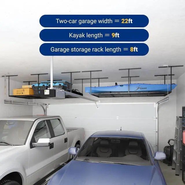 Alt view image 3 of 7 - 4x8 Overhead Garage Storage Rack, Adjustable Organization System, Heavy-Duty Metal Ceiling Racks, 2 Pack, Hammertone, Classic Series