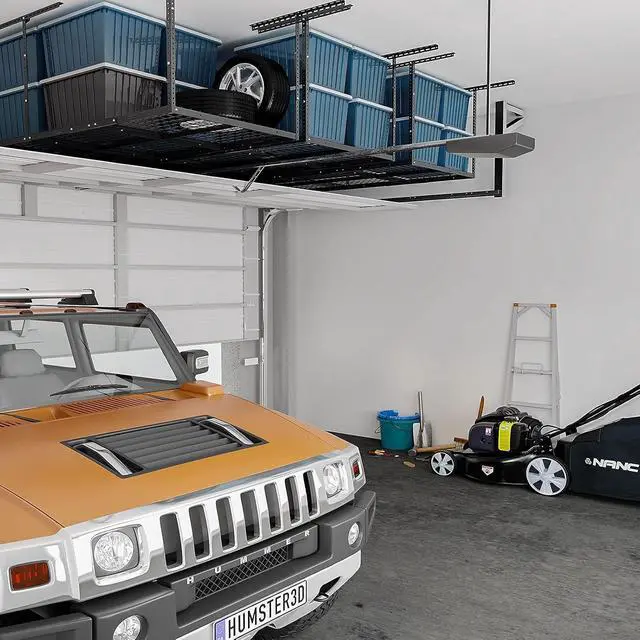Alt view image 2 of 7 - 3x8 Overhead Garage Ceiling Storage Rack, Adjustable Garage Organization System, Heavy Duty Metal, 750lbs Weight Capacity, Black, Classic Series