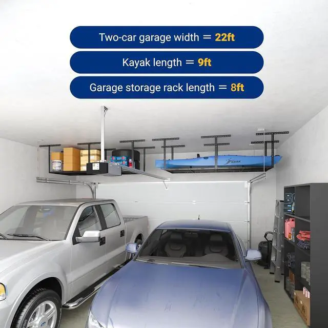 Alt view image 7 of 7 - 3x8 Overhead Garage Ceiling Storage Rack, Adjustable Garage Organization System, Heavy Duty Metal, 750lbs Weight Capacity, Black, Classic Series