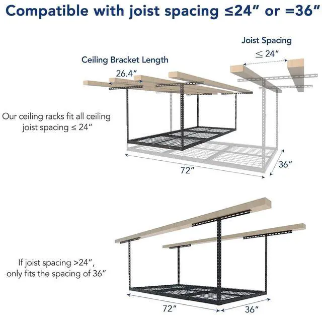 Alt view image 2 of 7 - 3x6 Overhead Garage Storage Rack, plus 2-Pack 2x4ft Corner Wall Mounted Floating Shelves, 450lbs+440lbs Capacity, Heavy-Duty Garage Organizer, Black