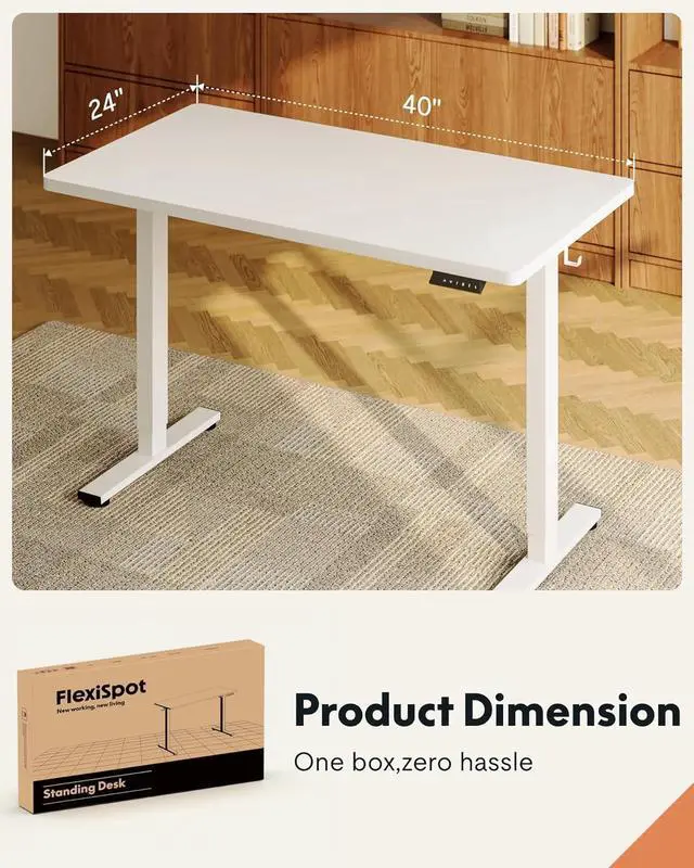 Alt view image 6 of 7 - EN1 One-Piece Standing Desk, Electric Adjustable with 4 Memory Presets, 176 LBS Capacity, Stable & Quiet, Seamless Desktop for Home Office & Dual Monitors, 40"x24" White(White Frame)