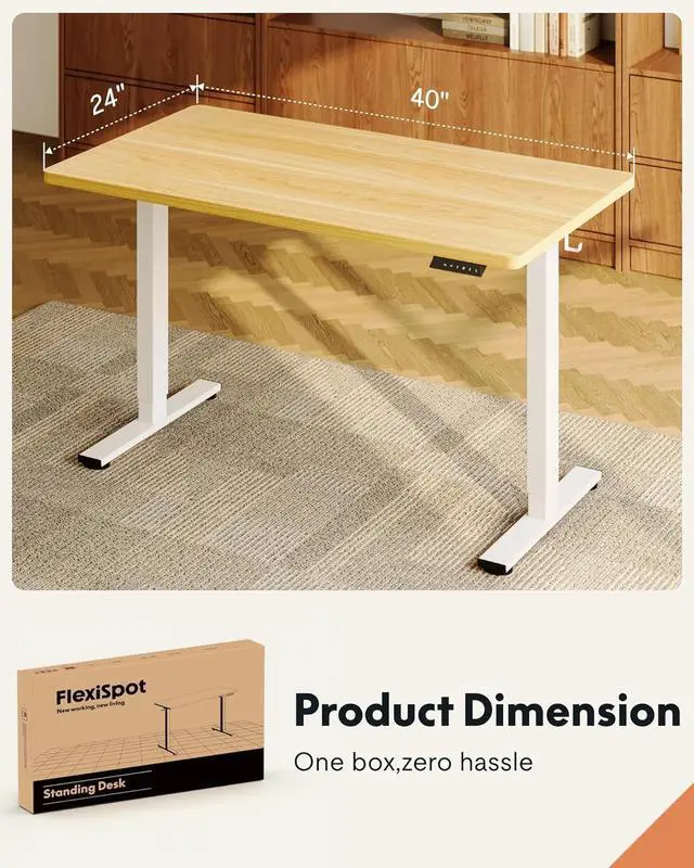 Alt view image 6 of 7 - EN1 One-Piece Standing Desk, Electric Adjustable with 4 Memory Presets, 176 LBS Capacity, Stable & Quiet, Seamless Desktop for Home Office & Dual Monitors, 40"x24" Maple(White Frame)