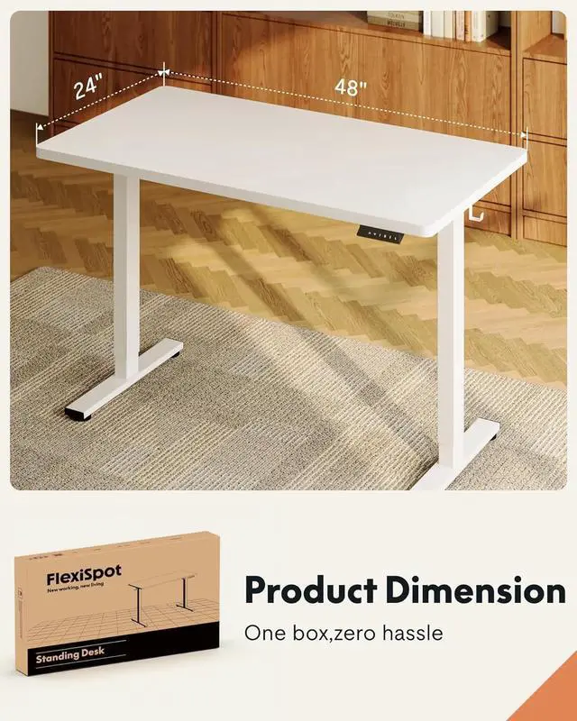 Alt view image 6 of 7 - EN1 One-Piece Standing Desk, Electric Adjustable with 4 Memory Presets, 176 LBS Capacity, Stable & Quiet, Seamless Desktop for Home Office & Dual Monitors, 48"x24" White(White Frame)