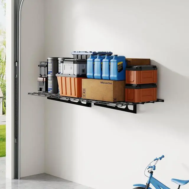 Main image of 2x4ft Garage Shelving Wall-Mounted, 1-Pack Heavy-Duty Wall Shelving, Holds Up to 200 lbs, Garage Storage Rack for Organization & Storage Bins, Black, Classic Series