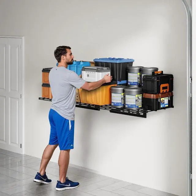 Alt view image 2 of 7 - 2x4ft Garage Shelving Wall-Mounted, 1-Pack Heavy-Duty Wall Shelving, Holds Up to 200 lbs, Garage Storage Rack for Organization & Storage Bins, Black, Classic Series