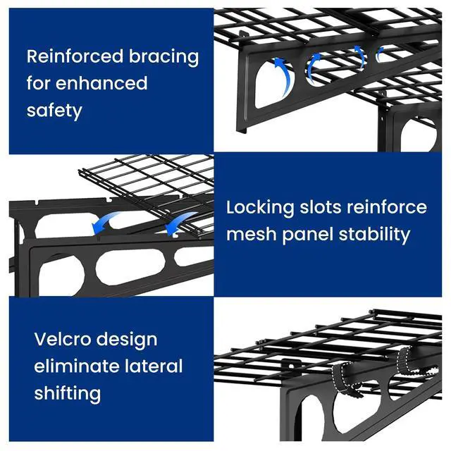 Alt view image 5 of 7 - 2-Pack 2x4ft Garage Shelving with Hooks, 24-inch-by-48-inch Wall Shelf Garage Storage Racks Floating Shelves, Black, Classic Series