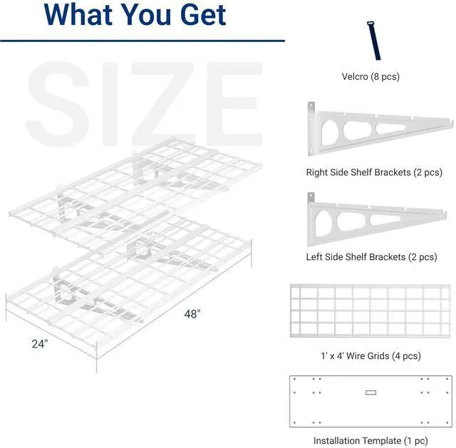 Alt view image 3 of 7 - 2-Pack 2x4ft 24-inch-by-48-inch Wall Shelf Garage Storage Rack Wall Mounted Floating Shelves, White, Classic Series
