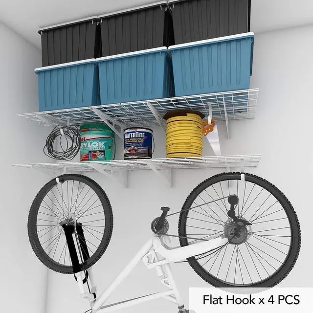 Alt view image 2 of 7 - 2-Pack 2x6ft Garage Shelving with Hooks 24-inch-by-72-inch Wall Shelf Garage Storage Rack Floating Shelves, White, Classic Series