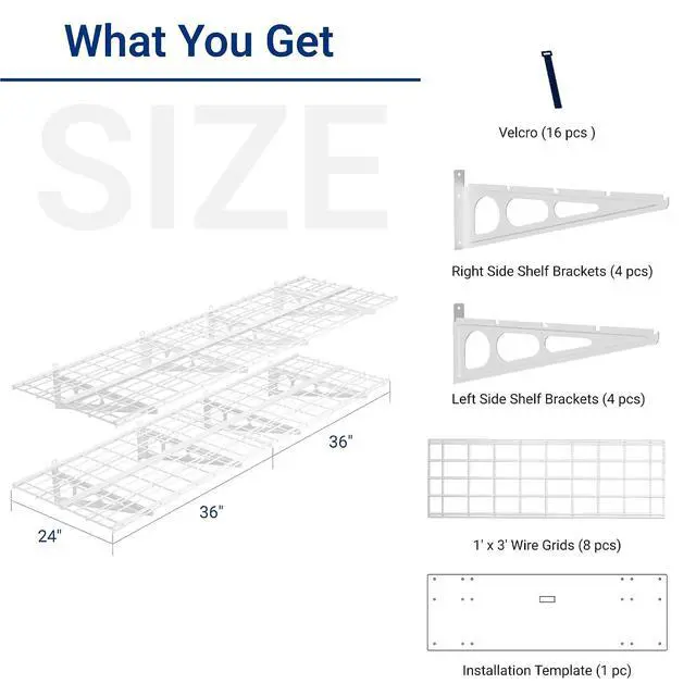 Alt view image 6 of 7 - 2-Pack 2x6ft Garage Shelving with Hooks 24-inch-by-72-inch Wall Shelf Garage Storage Rack Floating Shelves, White, Classic Series