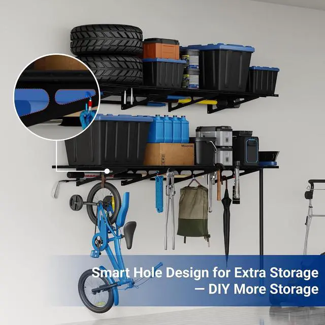 Alt view image 6 of 7 - 2-Pack 2x4ft 24-inch-by-48-inch Wall Shelf Garage Storage Rack Wall Mounted Floating Shelves, Black, Classic Series