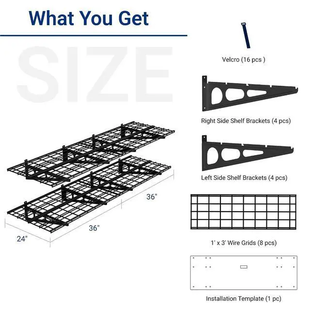 Alt view image 2 of 7 - 2-Pack 2x6ft Garage Shelving with Hooks 24-inch-by-72-inch Wall Shelf Garage Storage Racks Floating Shelves, Black, Classic Series