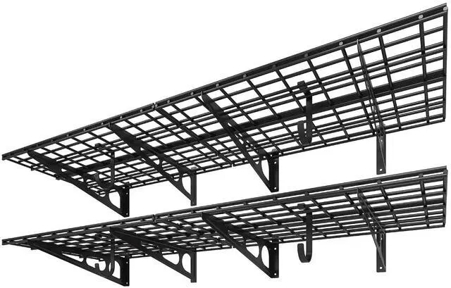 Main image of 2-Pack 2x6ft Garage Shelving with Hooks 24-inch-by-72-inch Wall Shelf Garage Storage Racks Floating Shelves, Black, Classic Series
