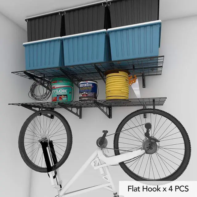 Alt view image 3 of 7 - 2-Pack 2x6ft Garage Shelving with Hooks 24-inch-by-72-inch Wall Shelf Garage Storage Racks Floating Shelves, Black, Classic Series