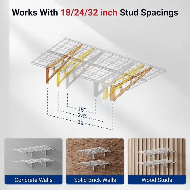 Alt view image 4 of 7 - 2-Pack 2x4ft 24-inch-by-48-inch Wall Shelf Garage Storage Rack Wall Mounted Floating Shelves, White, Classic Series