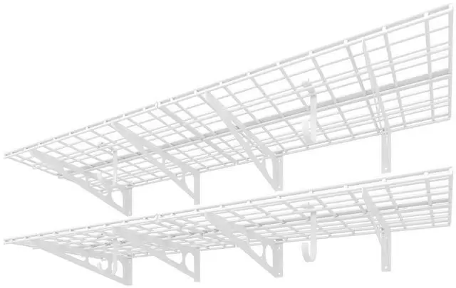 Main image of 2-Pack 2x6ft Garage Shelving with Hooks 24-inch-by-72-inch Wall Shelf Garage Storage Rack Floating Shelves, White, Classic Series