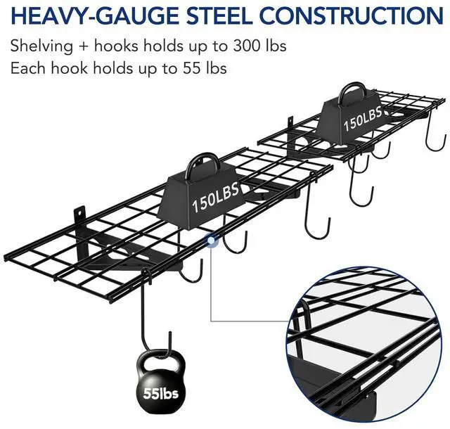 Alt view image 4 of 7 - Garage Wall Shelving, 2-Pack 1x3 ft, Includes 8 Bike Hooks, Wall Shelf Garage Organization System w/Bike Hangers, Storage Rack, Floating Shelves, 300 lbs Weight Capacity, Classic Series