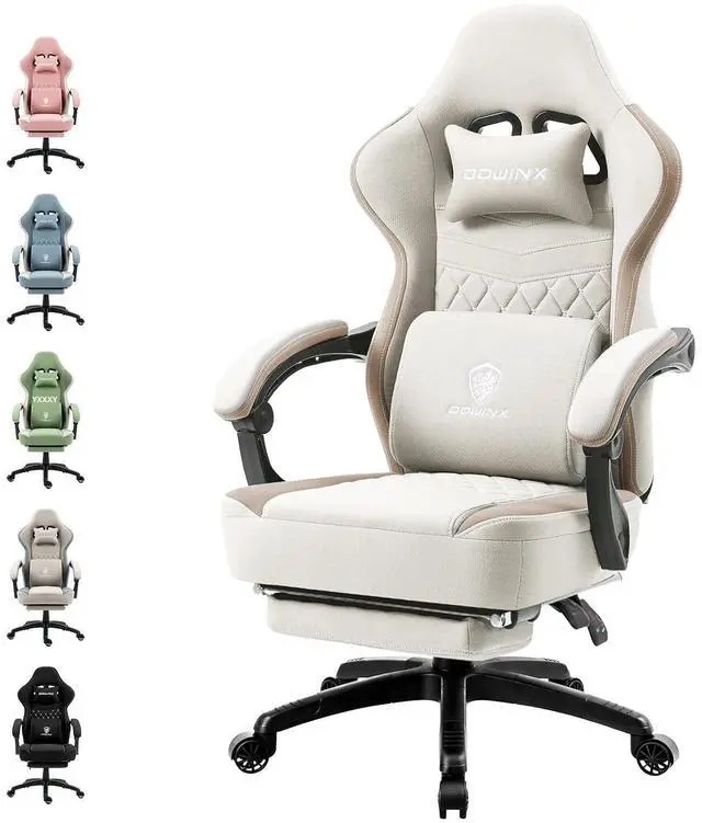Main image of Dowinx Gaming Chair Breathable Fabric Game Chair with Gel Pad and Storage Bag, Comfortable Gamer Chair with Pocket Spring Cushion,Ergonomic Computer Chair with Footrest,Beige