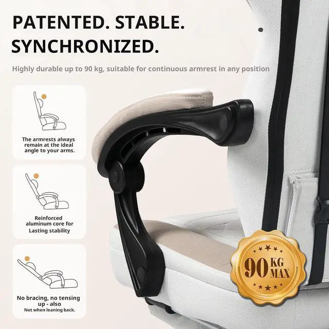Alt view image 4 of 7 - Dowinx Gaming Chair Breathable Fabric Game Chair with Gel Pad and Storage Bag, Comfortable Gamer Chair with Pocket Spring Cushion,Ergonomic Computer Chair with Footrest,Beige