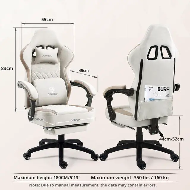 Alt view image 3 of 7 - Dowinx Gaming Chair Breathable Fabric Game Chair with Gel Pad and Storage Bag, Comfortable Gamer Chair with Pocket Spring Cushion,Ergonomic Computer Chair with Footrest,Beige