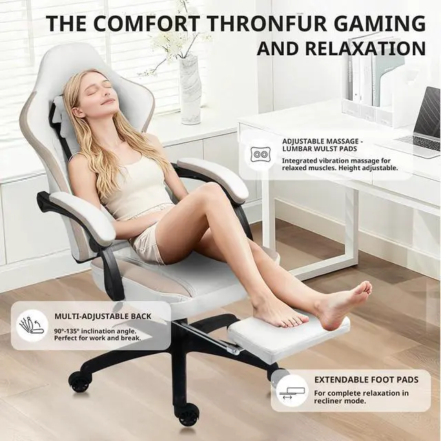 Alt view image 6 of 7 - Dowinx Gaming Chair Breathable Fabric Game Chair with Gel Pad and Storage Bag, Comfortable Gamer Chair with Pocket Spring Cushion,Ergonomic Computer Chair with Footrest,Beige