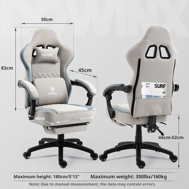 Alt view image 3 of 7 - Dowinx Gaming Chair Breathable Fabric Game Chair with Gel Pad and Storage Bag, Comfortable Gamer Chair with Pocket Spring Cushion,Ergonomic Computer Chair with Footrest,Grey