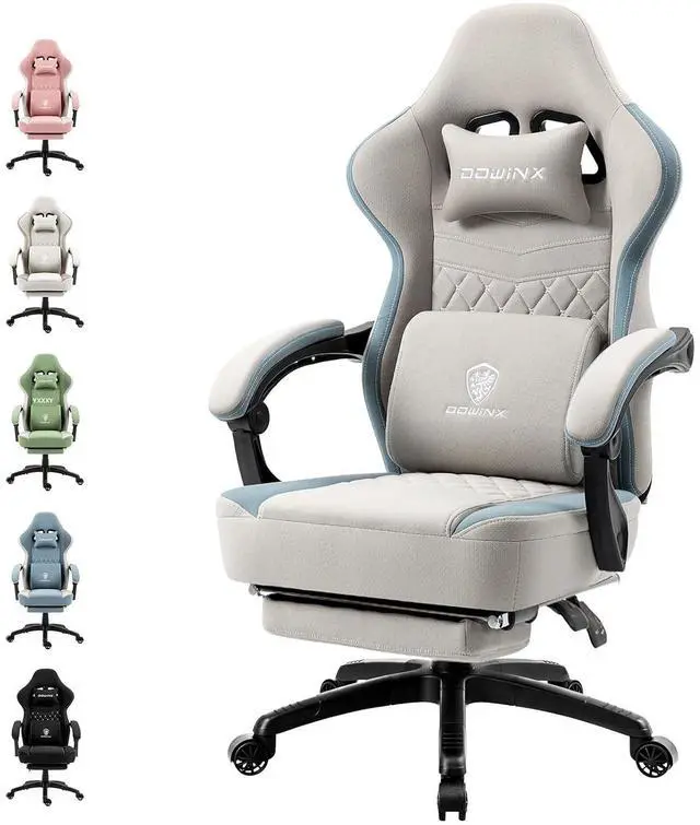 Main image of Dowinx Gaming Chair Breathable Fabric Game Chair with Gel Pad and Storage Bag, Comfortable Gamer Chair with Pocket Spring Cushion,Ergonomic Computer Chair with Footrest,Grey