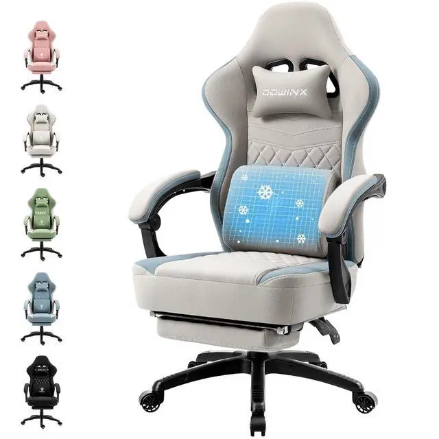 Alt view image 6 of 7 - Dowinx Gaming Chair Breathable Fabric Game Chair with Gel Pad and Storage Bag, Comfortable Gamer Chair with Pocket Spring Cushion,Ergonomic Computer Chair with Footrest,Grey