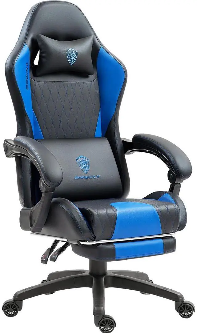 Main image of Dowinx Gaming Chair with Massage Lumbar Support and Footrest, Gaming Chairs for Adults, Ergonomic Computer Chair High Back with Pocket Spring Cushion, Swivel Recliner with Headrest, Blue