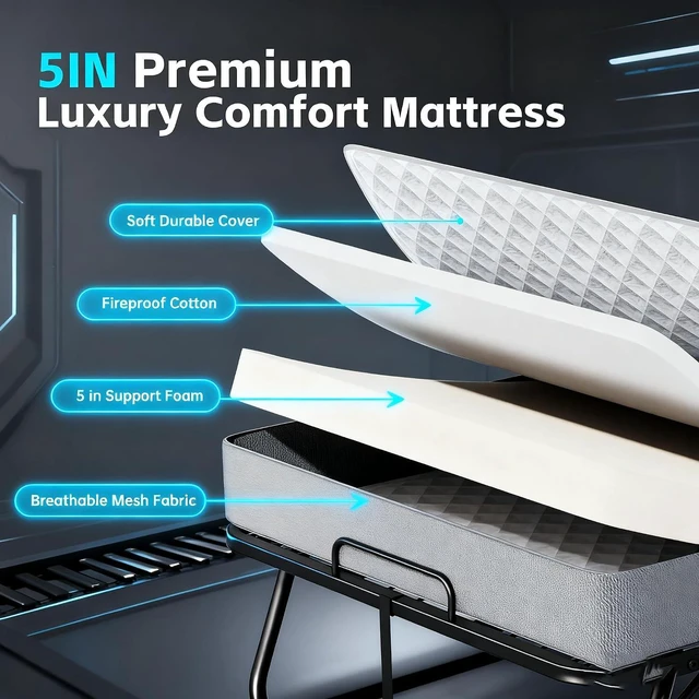 Alt view image 3 of 7 - Folding Bed with Mattress, Twin Foldable Bed, Roll Away Beds for Adults, 75" x 31" Roll Away Portable Beds with 5" Mattress, Folded Frame for Small Apartment, Guest Room