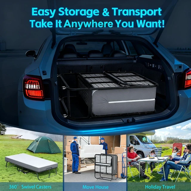Alt view image 6 of 7 - Folding Bed with Mattress, Twin Foldable Bed, Roll Away Beds for Adults, 75" x 31" Roll Away Portable Beds with 5" Mattress, Folded Frame for Small Apartment, Guest Room