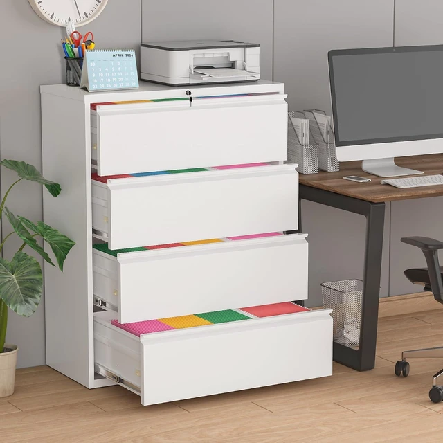 Alt view image 2 of 7 - 4 Drawer File Cabinet with Lock, Metal Lateral File Cabinets for Home Office, Locking Filling Cabinets for Hanging Files Letter/Legal/F4/A4 Size(4Drawer/White)