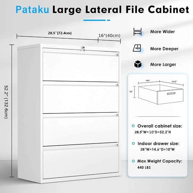 Alt view image 3 of 7 - 4 Drawer File Cabinet with Lock, Metal Lateral File Cabinets for Home Office, Locking Filling Cabinets for Hanging Files Letter/Legal/F4/A4 Size(4Drawer/White)