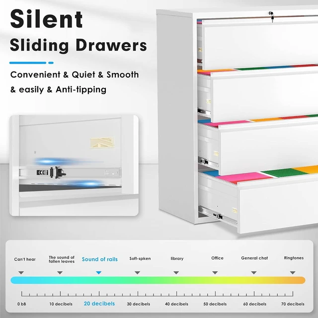 Alt view image 7 of 7 - 4 Drawer File Cabinet with Lock, Metal Lateral File Cabinets for Home Office, Locking Filling Cabinets for Hanging Files Letter/Legal/F4/A4 Size(4Drawer/White)