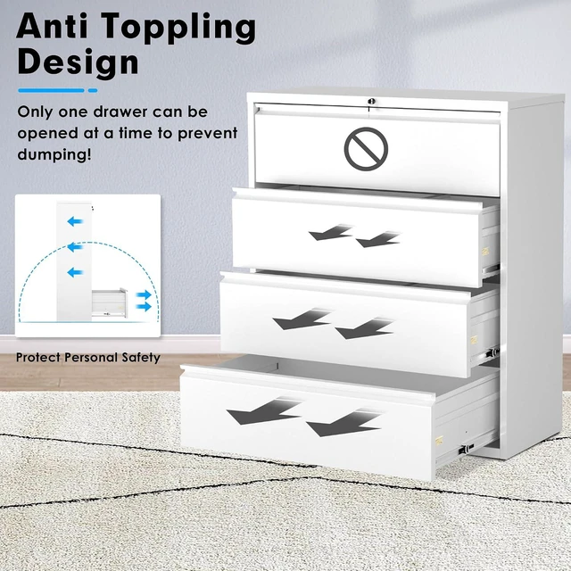 Alt view image 6 of 7 - 4 Drawer File Cabinet with Lock, Metal Lateral File Cabinets for Home Office, Locking Filling Cabinets for Hanging Files Letter/Legal/F4/A4 Size(4Drawer/White)