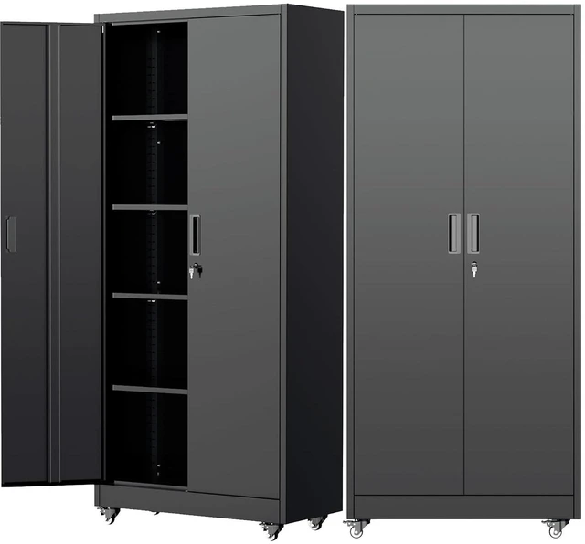 Main image of 73" Metal Storage Cabinet with Wheels, Garage Storage Cabinet with 4 Adjustable Shelves & Lockable Doors for Garage Home Office, Heavy Duty Tool Cabinets