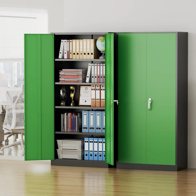 Alt view image 2 of 7 - Metal Storage Cabinet, 72" Garage Cabinet with Doors and Shelves Lockable Steel Multifunctional Cabinets, File Cabinets for Home, Office, Warehouse(Black Green)
