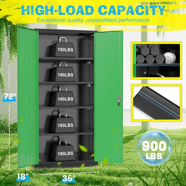 Alt view image 3 of 7 - Metal Storage Cabinet, 72" Garage Cabinet with Doors and Shelves Lockable Steel Multifunctional Cabinets, File Cabinets for Home, Office, Warehouse(Black Green)
