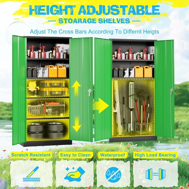 Alt view image 6 of 7 - Metal Storage Cabinet, 72" Garage Cabinet with Doors and Shelves Lockable Steel Multifunctional Cabinets, File Cabinets for Home, Office, Warehouse(Black Green)