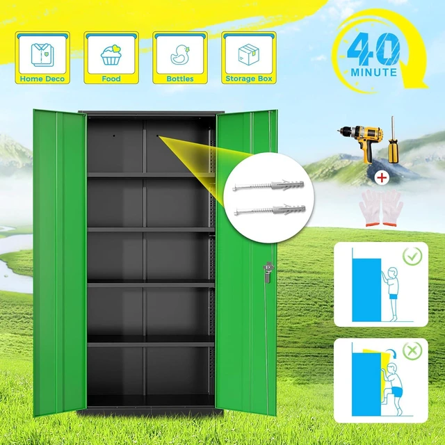 Alt view image 7 of 7 - Metal Storage Cabinet, 72" Garage Cabinet with Doors and Shelves Lockable Steel Multifunctional Cabinets, File Cabinets for Home, Office, Warehouse(Black Green)