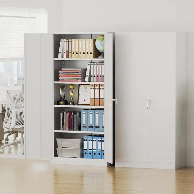 Alt view image 2 of 7 - Metal Storage Cabinet, 72" Garage Cabinet with Doors and Shelves Lockable Steel Multifunctional Cabinets, White File Cabinets for Home, Office, Warehouse
