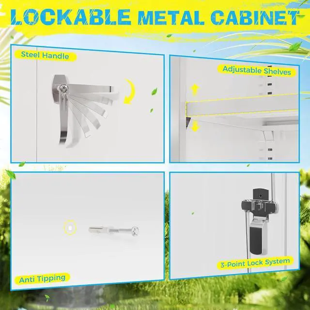Alt view image 5 of 7 - Metal Storage Cabinet, 72" Garage Cabinet with Doors and Shelves Lockable Steel Multifunctional Cabinets, White File Cabinets for Home, Office, Warehouse
